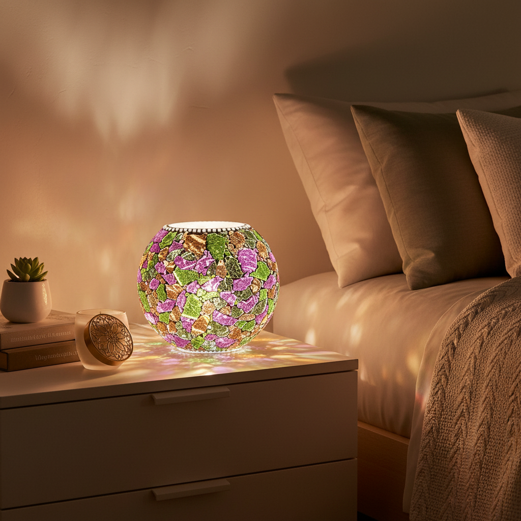 Lampada da tavolo in vetro dipinta TROPICAL BLOOM ovale