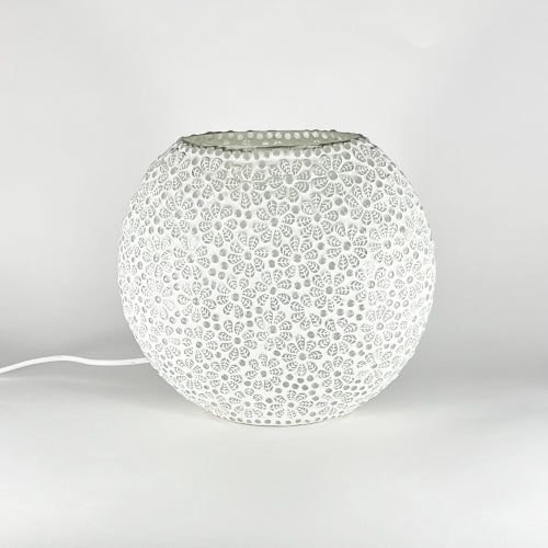 Lampada da tavolo in vetro mosaicata WHITE DAISY ovale INDIA WORLD