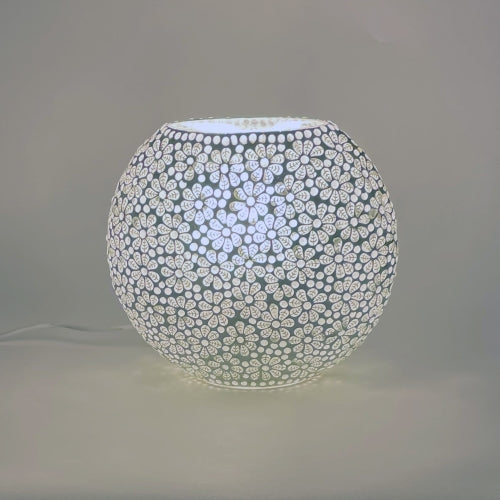 Lampada da tavolo in vetro mosaicata WHITE DAISY ovale INDIA WORLD