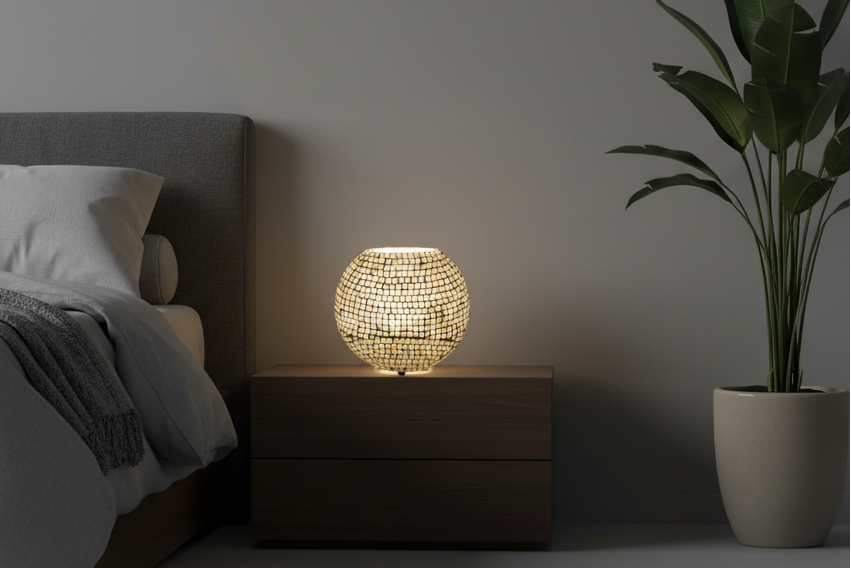 Lampada da tavolo in vetro mosaicata WHITE BRIDE ovale