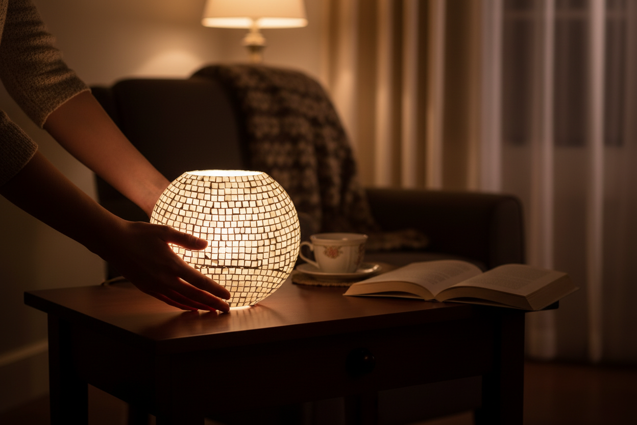 Lampada da tavolo in vetro mosaicata WHITE BRIDE ovale