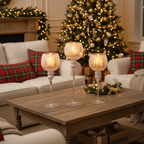 Set calici portacandela in vetro decorato winter forest 30,35,40 cm